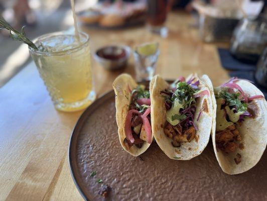 Three tacos no sides.   Chicken x2 El pastor