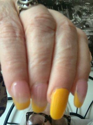 carrot cake color on the ends. But is yellow most of time