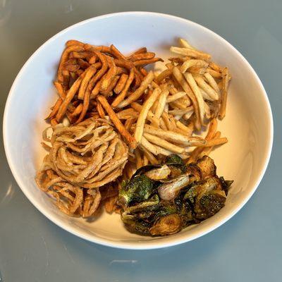 Crispy Brussel's Sprouts, Onion Rings, SmashFries and Sweet Potato Fries