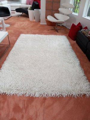 Ivory shag silken cord area rug after cleaning. Looks like it is brand new!