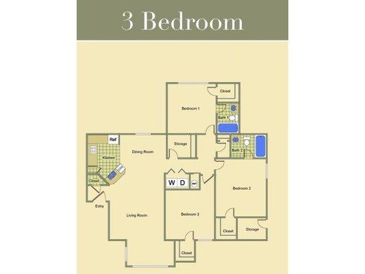 The floor plan for a 3bedroom