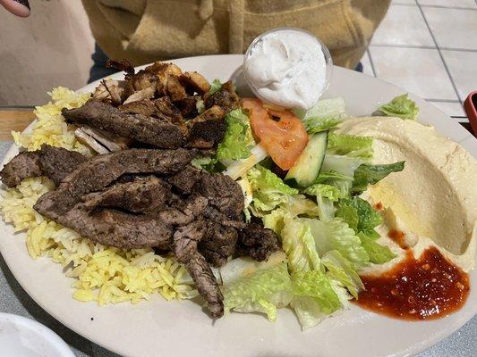 1. Chicken Shawarma, Beef Shawarma , Hummus, Rice, Greek Salad, and Pita Lunch