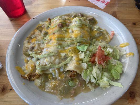 Chicken Enchilada Plate with green chili