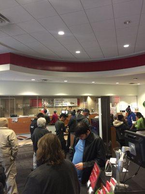 2 tellers working, 20 plus people deep at BofA. Business as usual.