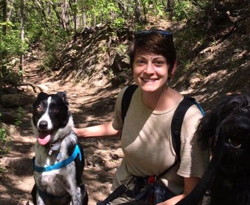 One of our amazing pet care professionals, Halee, on a hike with Watson :-)