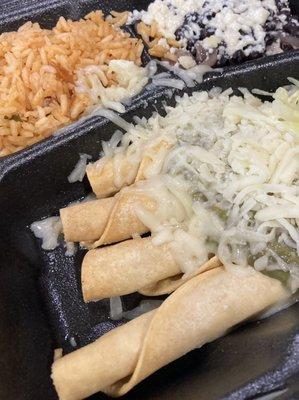 Rolled tacos. Rice, beans