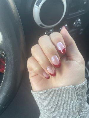 Gel Manicure: 089 Pearly Pink as base, with 006 Royal Red for French tips