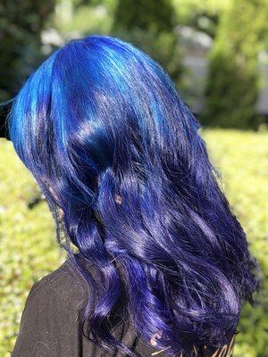 Night sky hair color. A mix of blue, topaz, and violet.