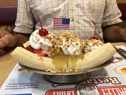 Latrobe is home of the banana split.  This one didn't disappoint my husband.