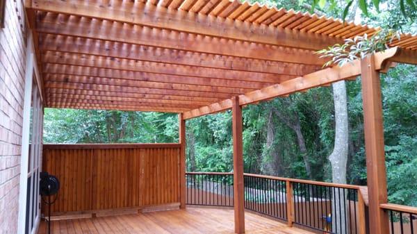 Pergola and privacy wall, after staining