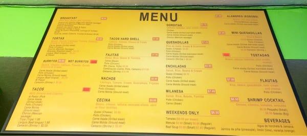 Menu (as of 11/2/14)