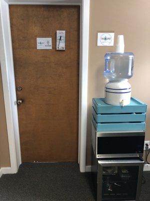 Welcome to entrance to our Oil Spot RVA room - and please have some of our reverse osmosis water while you're visiting.