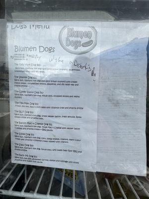 Blume dogs menu