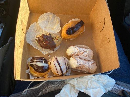 Puffs, eclair, and cannolis