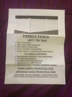 Family fence flyer