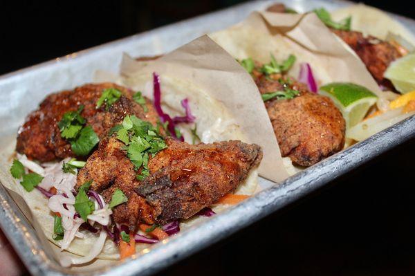 We got to try one of the new special menu items - the Mexican City Chicken Tacos. The spicy, crispy fried chicken was drizzled with honey.