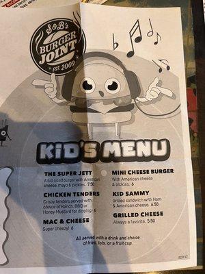 Kids menu