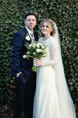 Client Aly on her big day wearing a custom SHEILA FRANK gown.