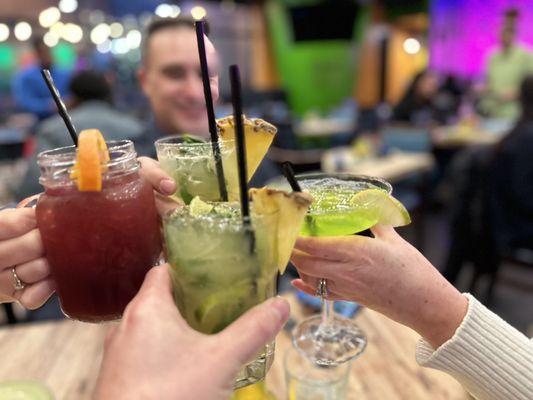 Coco mojito, sangria and melon margarita