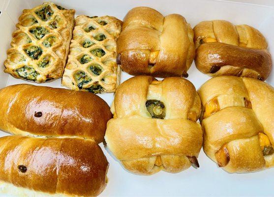 Spinach and Spinach Feta Kolache, Jumbo sausage and cheese kolaches