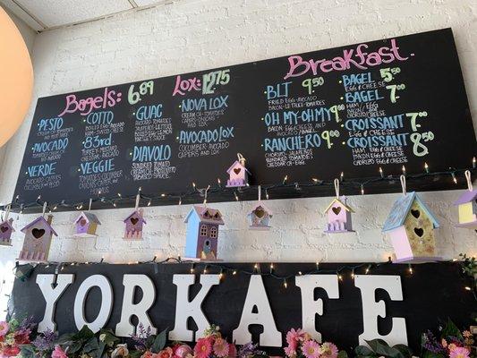 Breakfast / bagel menu