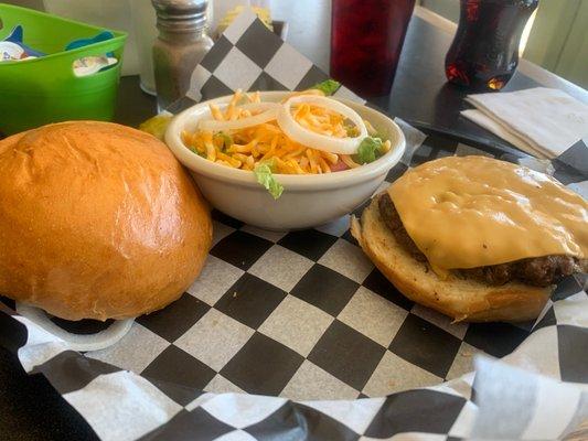 Cheeseburger and salad - good stuff!