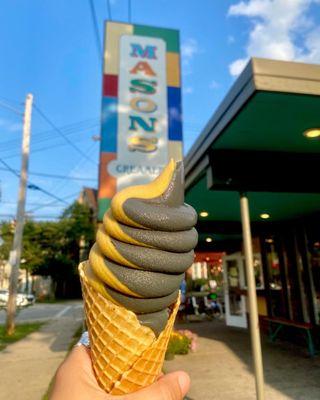 Pumpkin and black vanilla oat milk soft serve.