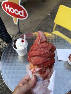 Chocolate soft serve with cherry dip