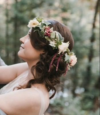 Hair by Angela at Bei Capelli, flower crown by Fleur des Lis, photo by Emily Delamater