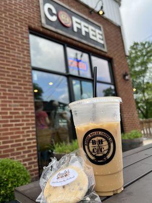 Iced coffee and salted chocolate chip shortbread