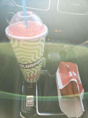 Cherry Slurpee (large) and 3 Steak Taquitos