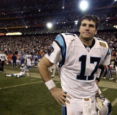 Jake Delhomme after the Panthers lost to the New England Patriots in Super Bowl XXXVIII. February 1, 2004.