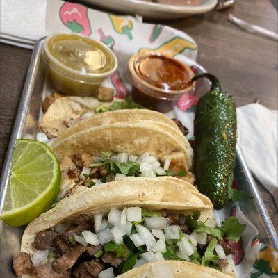 Traditional Street Tacos, pork, beef & chicken