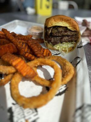 Sweet Potato Fries onion rings Double burger custom