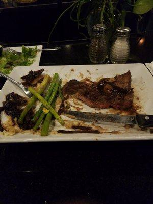 $21 for a 1/2" Ribeye and unflattering sides.  The tuna steak entree is delicious.