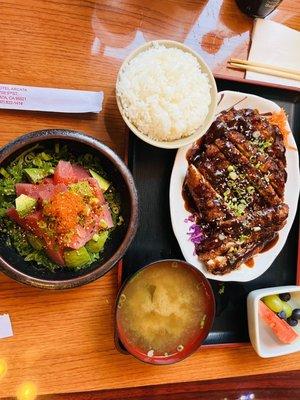 Chicken katsu and poke salad