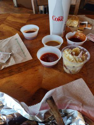 The 4 sauces they offer, all are good but the Texas sauce was my favorite.