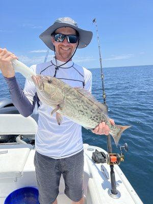 Gag grouper on light tackle deep sea fishing charter near 30a and Santa Rosa beach