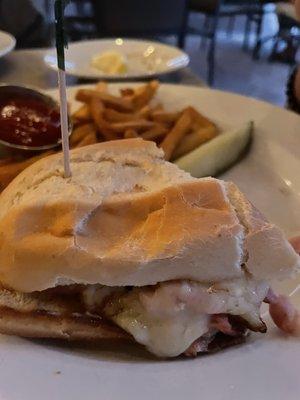 Cuban sandwich with amazing old bay seasoned fries