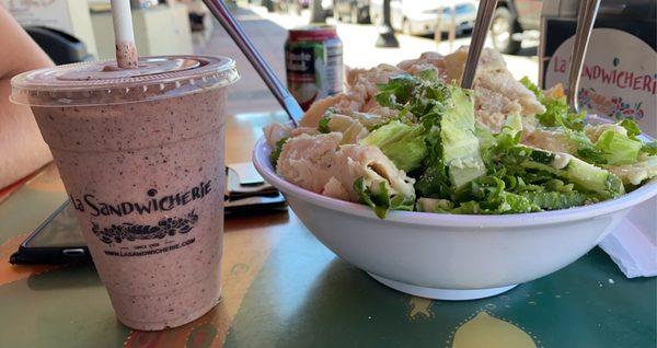 Caesar Salad, veggie juice