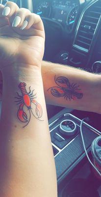 Our lobster tattoos by Justin Peacock