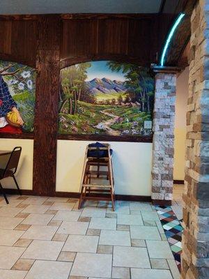 Beautiful hand painted murals on the wall in the restaurant area of La Princesca