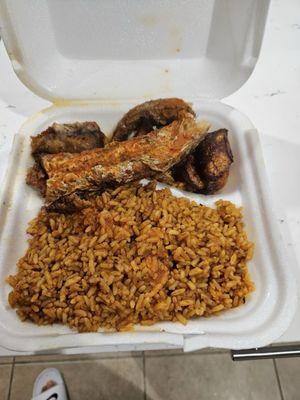 Whiting with Jollof rice