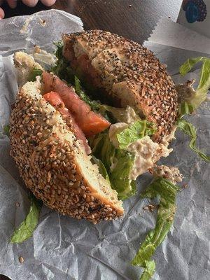 Everything bagel with chicken salad