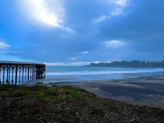 Beach to the right of the pier