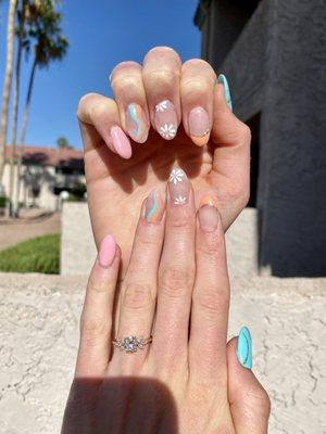 acrylic oval-shaped manicure