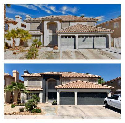 Henderson garage door installation update.  Paint and new door update this 90's era house.  Liftmaster garage doors, Amarr Hillcrest