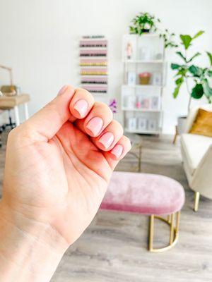 Russian Manicure with milky pink nude color.