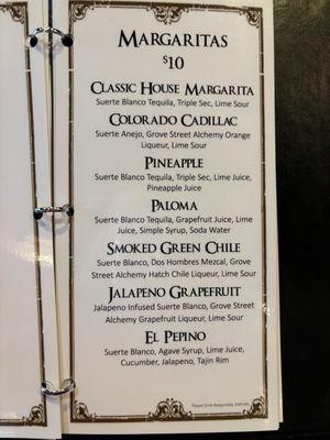 Margaritas menu Mar 2024