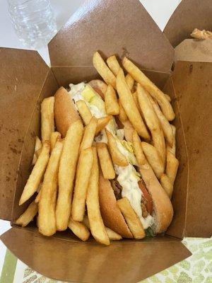 Fried Whiting Po'Boy Sandwich with French Fries